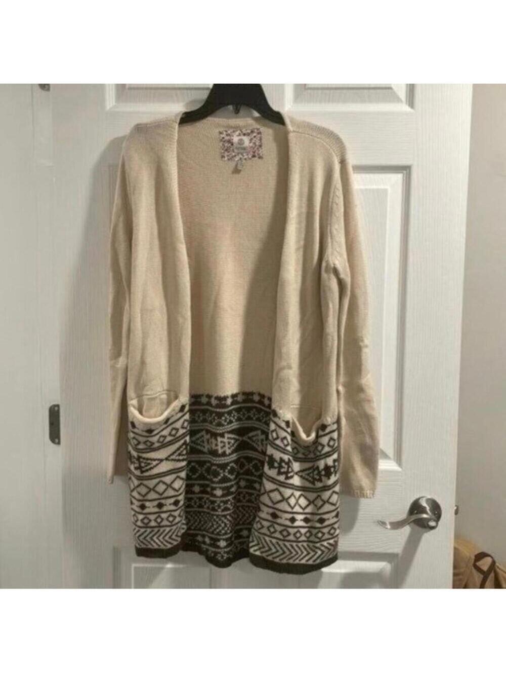 Element Eden, cream and gray long sleeve open front cardigan jacket